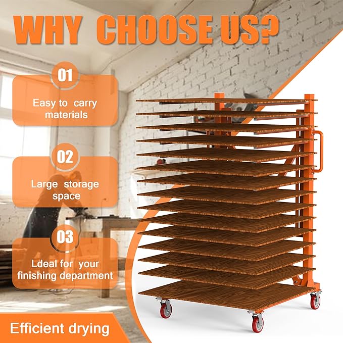 Paint Drying Rack for Cabinet Doors Drying Stand with Casters for Drying Paint for Interior, Exterior, Spray, Roll, Brush, Commercial, Pro Painters (15 Shelves)