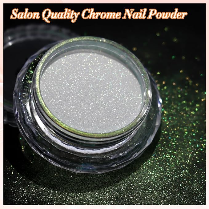 FNNZ Unicorn Chrome Nail Powder, Aurora Unichrome Mermaid Aurora Nail Powder Pigment Pearlescent Nail Art Glitter Decoration for Home DIY Nail Salon Manicure - Summer Firefly