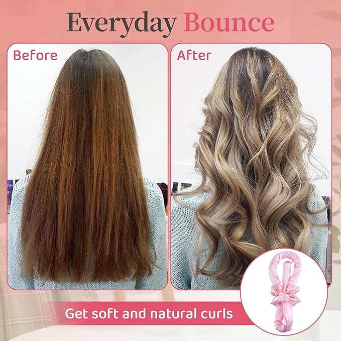 Heatless Hair Curler with Silk Bonnet Wrap – No Heat Hair Rollers for Long Hairs– Effortless Curls with Soft, Durable Headband Curling rod Set –Achieve Wavy and Heatless Curls Overnight