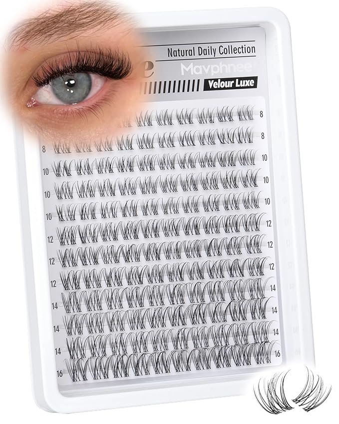 Natural Lash Clusters Clear Band Eyelash Clusters Venus Cluster Lashes Extensions Wispy Cluster Eyelash Extensions Easy Individual Lashes for No Makeup Makeup Daily Wear (Velure, 8-16MM, CC-Curly)