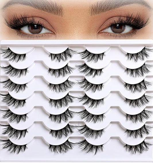 Half Lashes False Eyelashes Wispy Fake Lash Strips Natural Cat Eye Strip Eyelash Pack 14 Pairs Mink Half Lashes Cateye 7-15mm Half Eyelashes for Women