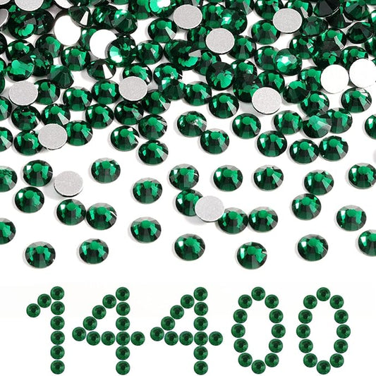 Beadsland Flatback Rhinestones Bulk,14400pcs Green Rhinestones for Nails Crafts Clothes DIY Decoration, Emerald, SS16, 3.8-4.0mm