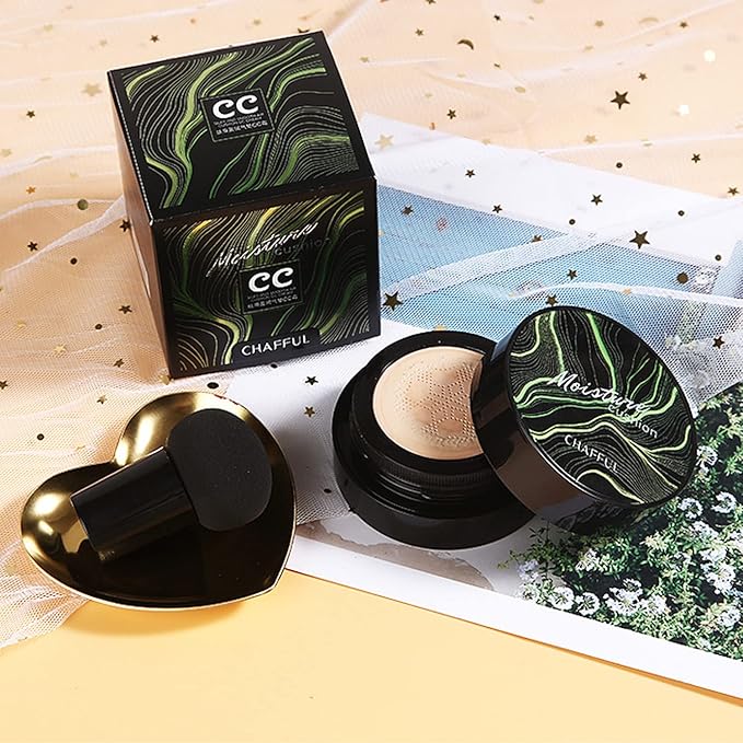 2 PCS Mushroom Head Air Cushion CC Cream Nature Foundation,Foundation Brush Powder Brush,Moisturizing Concealer, Bright Makeup Base Long Lasting with Mushroom Makeup Sponge(#04 Buff Beige)