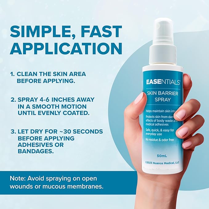 Quick-Drying, Low-Residue Ostomy Barrier Spray – Ideal for Sensitive Skin - Spray-On Silicone Skin Prep for Pain-Free Application and Removal of Ostomy Pouches and Bandages