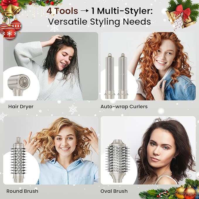 MESCOMB Upgraded 5-in-1 Hot Air Styler – Hair Dryer & Versatile Air Styler with Auto Wrap Curlers, Volumizing Brushes, Frizz-Free Hair Styler Tool for Curling, Smoothing & Adding Volume, Not Damage