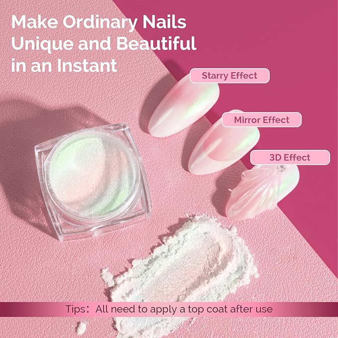MelodySusie Chrome Nail Powder for Gel Nails, Aurora Fine Glitter Powder Mirror Effect Pigment Pearlescent Mermaid Pigment Pearl Glitter for Home DIY Salon Use