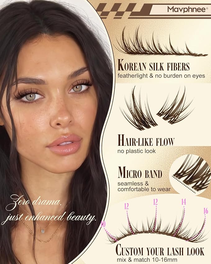 Fairy Lash Clusters Brown Eyelash Clusters Clear Band Individual Lashes Natural Cluster Eyelash Extensions Spiky Cluster Lashes Fan-Out Dark Brown Wispy Lashes Extensions (CC-Curly, 144PCS, 10-16MM)