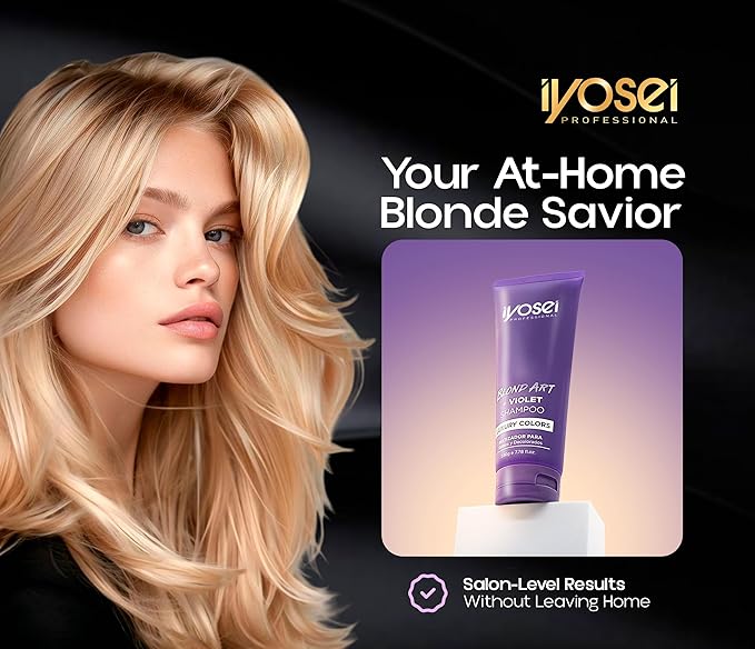 IYOSEI Professional Purple Shampoo Blond Art + Violet – Shampoo for Blondes with Highlighted, Bleached & Gray Hair – Intense Purple Toning for Blonde Hair Care and Color Balance – 7.78 Fl oz Tube