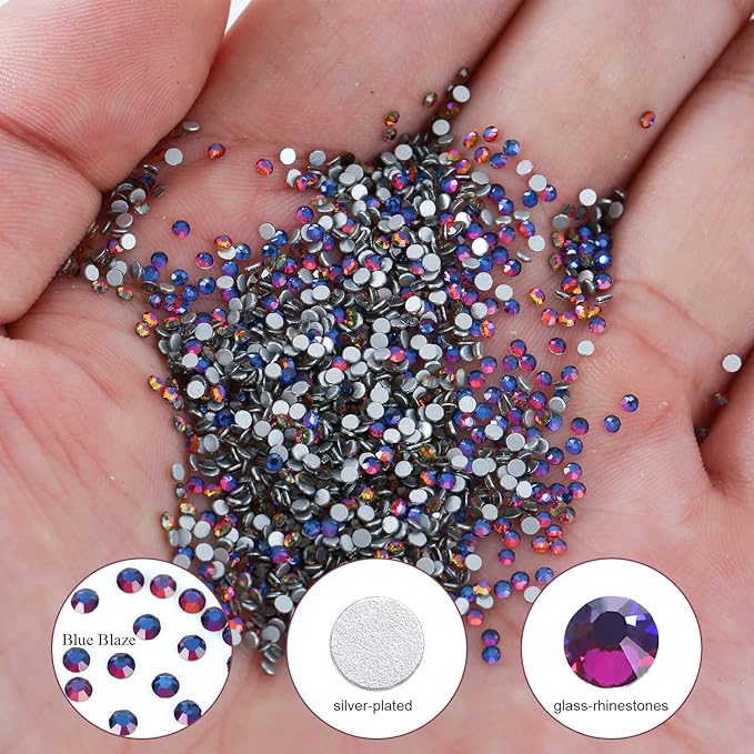 1440Pcs Blue Blaze Crystal Rhinestones,Glass Flatback Rhinestones Mini Gemstones for Nail Face Makeup Art Crafts Clothes Decoration-(SS6,2.0mm,Blue Blaze)