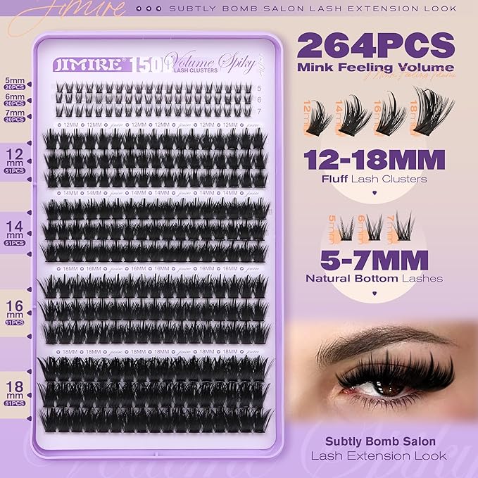 Manga Lash Clusters 150D Spikes Eyelash Clusters with Bottom Lashes 12-18MM Long Fairy Cluster Eyelash Extensions 300Pcs Wispy Individual Lashes Extensions DIY at Home by JIMIRE