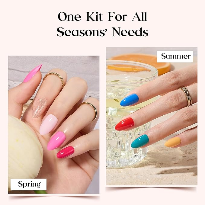 Beetles Press On Nails Kit - Rainbow Gleam | 720Pcs 24 Colors Short Almond Press On Nails | 15 Sizes Matte Glossy Glitter With Nail Glue & Nail Tabs Stickers, Fake Nails Kit Art For Women