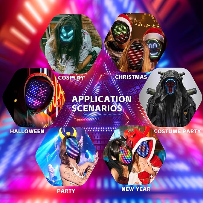 LED Mask with Gesture Control, Perfect for Party Cosplay Party, Masquerade Balls, Holiday Dress-Up, and Atmosphere Adjustment