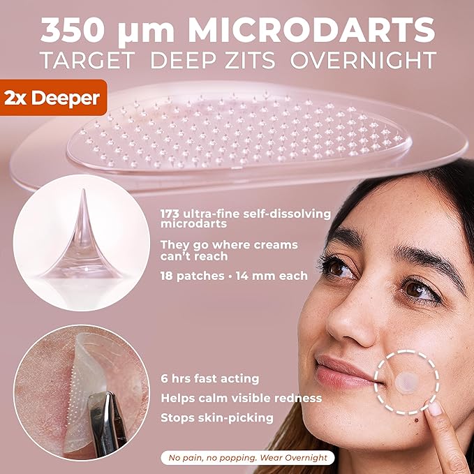 OMMA Korean Microdart Acne Patch, Cystic Acne Treatment, Micropoint Pimple Patches for Face for Early-Stage Painful Zits, Salicylic Acid & Tea Tree - 17 mm Zit Stickers (18 Count)