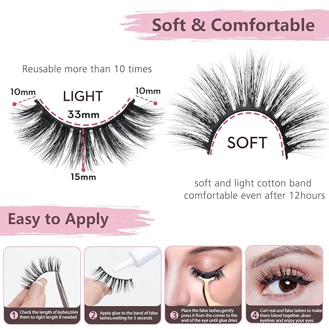 SONAFEEL Super Soft 6d Mink Lashes Natural Look 15mm 12Pairs Volume Lashes Pack Handmade Reusable Strip Lashes Bulk False Eyelashes