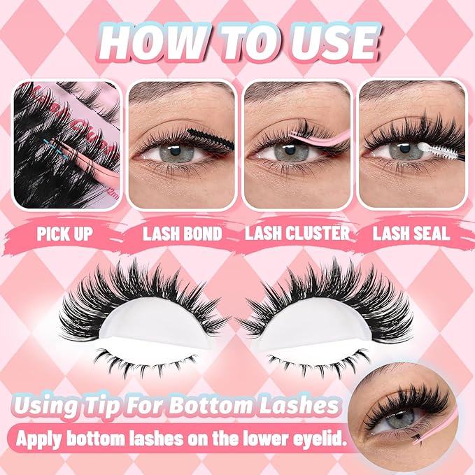 Fyonas Lash Clusters 80D+100D Manga Cluster Eyelashes 12-20mm Spiky Volume Individual Lashes with Natural Bottom Lashes DIY Fluffy Eyelash Extensions 233Pcs Fairy Lash Clusters (Mix03)