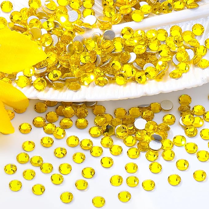 Meibite Citrine Flatback Rhinestones, Glass Rhinestones for Nail Art and Craft, Glue Fix, Loose Crystal Gemstones(Yellow, SS10, 1440pcs, 2.7-2.8mm)