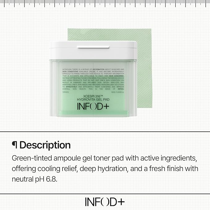 INFODPLUS HydroVita Cooling Gel Toner Pads, 70 Count – Korean Hydrating & Calming Pads with Exosome & Ceramide, Gentle Pore Care, Oil Control, Fragrance-Free for Sensitive Skin