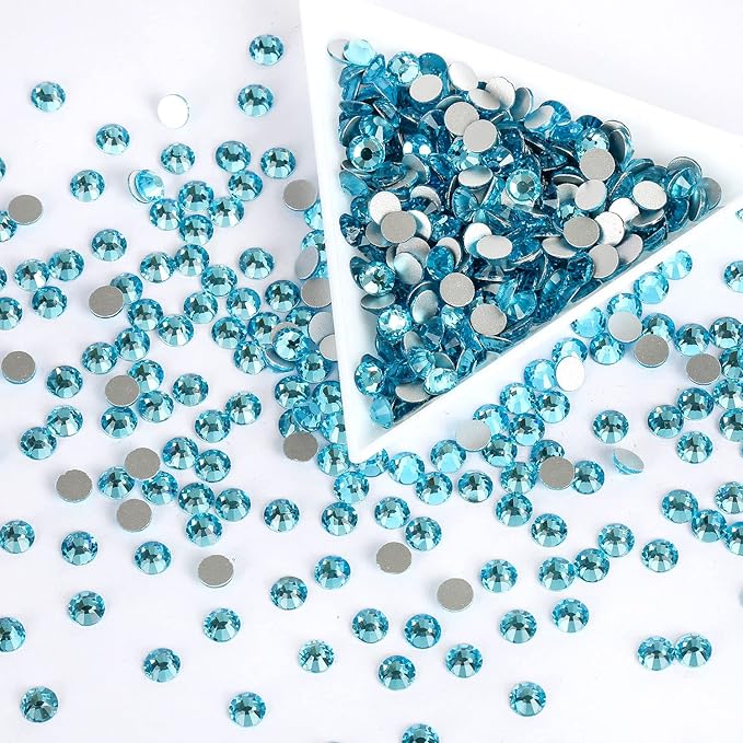 1440Pcs Aquamarine Crystal Rhinestones,Glass Flatback Rhinestones Small Gemstones for Nail Face Makeup Art Crafts Clothes Decoration -(SS8, 2.4mm,Aquamarine)