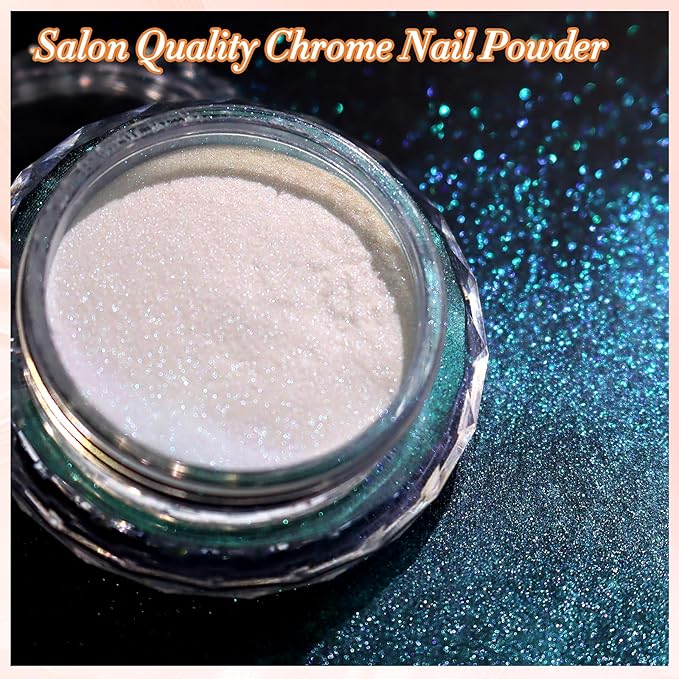FNNZ Unicorn Chrome Nail Powder, Aurora Unichrome Mermaid Aurora Pigment Pearlescent Nail Art Glitter Dust Decoration for Home DIY Salon Manicure - Ocean Glimmer