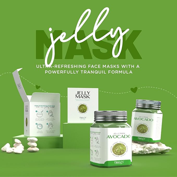 BRÜUN Peel-Off Avocado Jelly Mask for Face Care – A 23 fl oz Rubber Jar for 30 to 35 Treatments – A Skin Care Moisturizing Gel Mask of Spa Set for Men, Women and Adults
