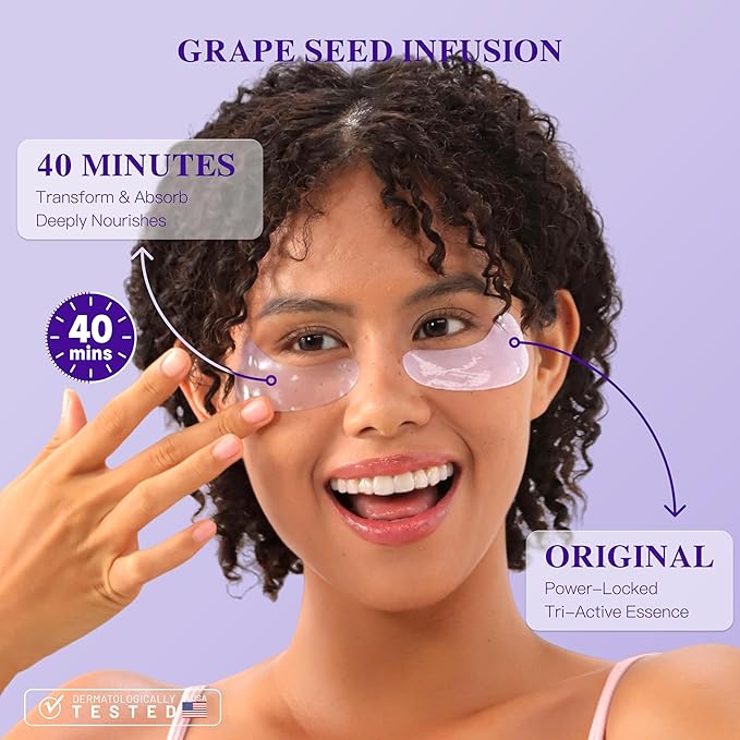 Collagen Under Eye Patches for Puffy Eyes and Dark Circles, Under Eye Mask for Radiance Boost, Deep Hydrating Undereye Mask Patches for Treatment with Women Beauty (12 Pairs, Grape seed)