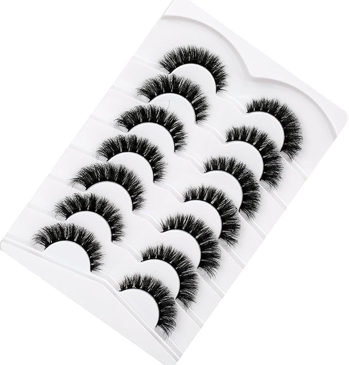 Pooplunch False Eyelashes Natural Volume Cat Eye Cluster Extensions Look Wispy Short Flared Fake Eyelash Faux Mink Lashes Strips 7 Pairs Pack