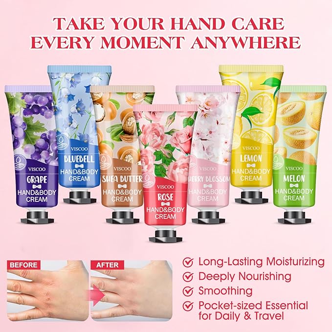 7 Pack Hand Cream Gifts Set for Women, Valentines Day Gifts for Her, Birthday Gifts for Women,Teacher Nurse Appreciation, Mini Moisturizing Hand Lotion Travel Size in Bulk for Dry Cracked Hands