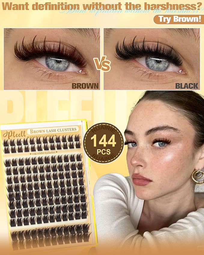 Brown Lash Clusters With Spikes More 14/16mm Volume Eyelash Clusters Wispy Fluttery Cluster Eyelashes Extensions Fairy Cluster Lashes Manga Individual Lashes by Pleell (D Curly, 144PCS, 12-18MM)