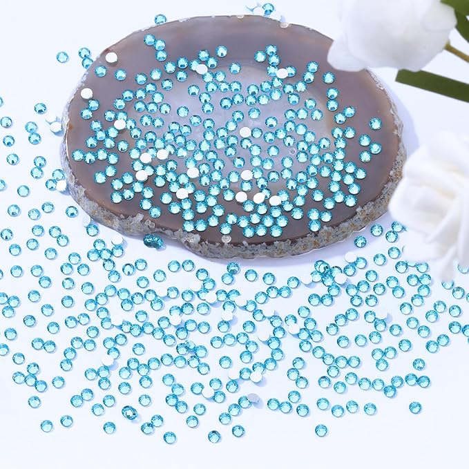Meibite Aquamarine Flatback Rhinestones, Glass Rhinestones for Nail Art and Craft, Glue Fix, Loose Crystal Gemstones(Aquamarine, SS6, 2880pcs, 1.9-2.0mm)