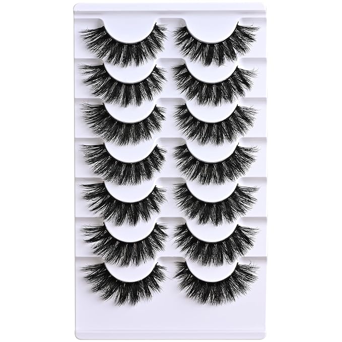 Lashes Wispy False Eyelashes Volume Cat Eye Strip Lash Natural Look Fluffy Fake Mink Lashes Strips 7 Pairs Cateye Eyelash Demi Wispies Natural Eye Lashes Pack Short Full Pestañas Postizas Set