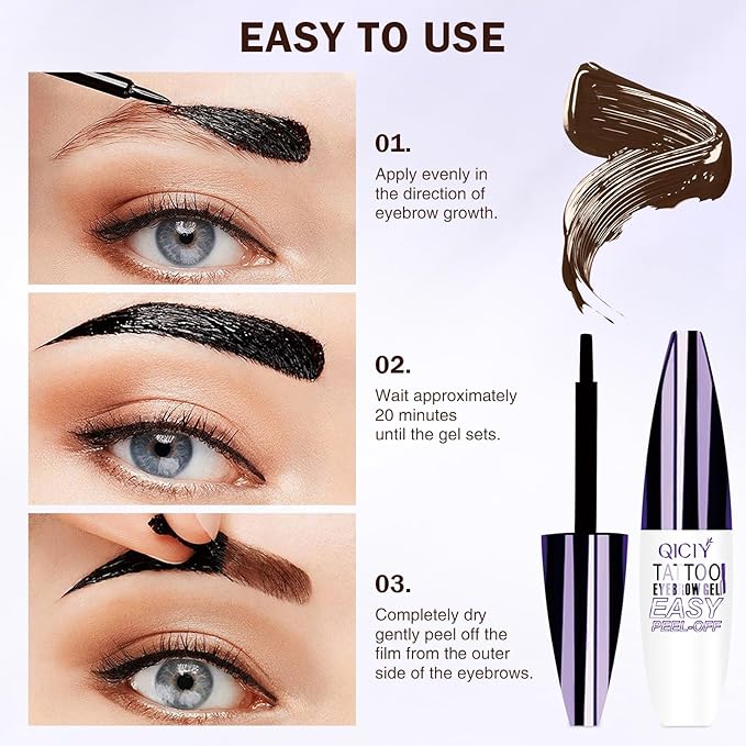 2025 New Tattoo Eyebrow Gel Easy Peel Off for Women, Upgrade Eyebrow Tattoo Peel Off, Transfer-proof Eyebrow Gels Waterproof for All Skin Types (Light Brown)