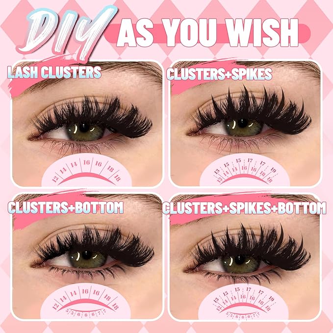 Fyonas Lash Clusters Volume Cluster Eyelashes Fluffy Thick Individual Lashes 12-18mm with Spikes 13-19mm DIY Eyelash Extensions with Natural Bottom Lashes 198Pcs (Mix02)