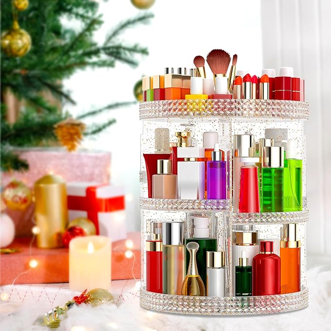 Awenia Makeup Organizer 360-Degree Rotating, Adjustable Makeup Storage, 7 Layers Large Capacity Cosmetic Storage Unit, Fits Different Types of Cosmetics and Accessories, Plus Size(Glitter)