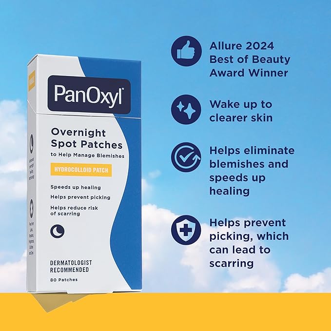 PanOxyl PM Overnight Spot Patches, Advanced Hydrocolloid Healing Technology, Fragrance Free, 80 Count (Pack of 2)