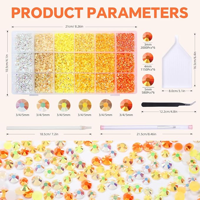 22300Pcs Jelly Rhinestones Kit- Resin Mixed Color Rhinestones for Nail Clothes Shoes Tumblers Decoration Flat Back Round(3mm,4mm,5mm)
