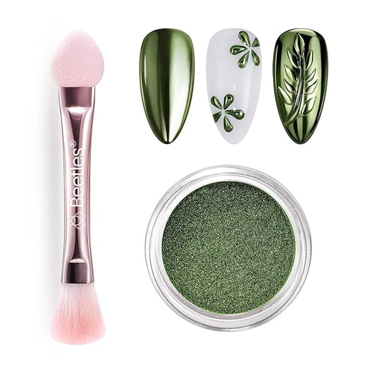 Beetles Green Chrome Nail Powder Metallic Mirror Effect Chrome Powder for Nails Gel Polish Green DIY Decoration Nail Manicure Nails Art Design Gift for Women