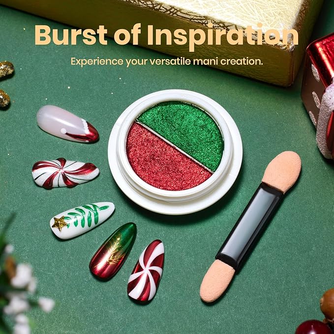 Beetles Chrome Nail Powder 2 Colors Mirror Effect Red Green Metallic Cromer Powder for Nail Solid Pigment Nails Art Decoration Glitter Manicure Design Gift for Women