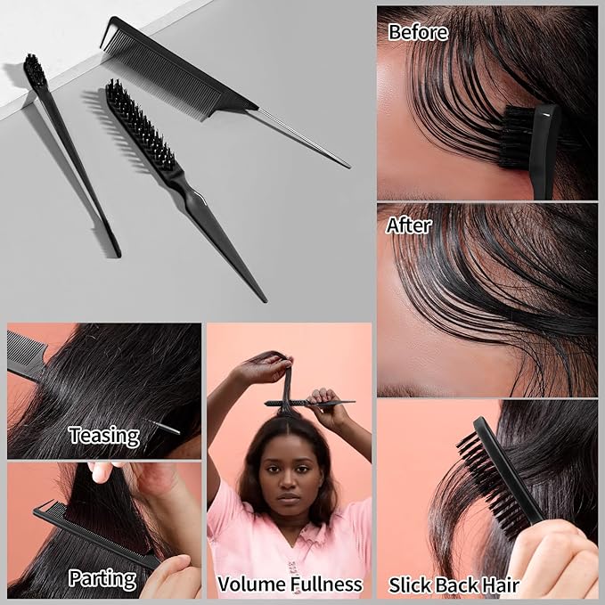 SWEET VIEW Hair Wax Stick & Slick Back Hair Brush for Tame Flyaways, Frizz, Sleek Ponytails, Buns | Pomade/Balm/Gel Stick for Woman, Styling Accessories for Girls