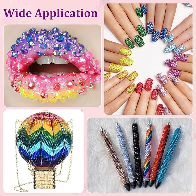 Colorful DIY Resin Rhinestone Kit for Bedazzling, Resin Jelly Rhinestones for Bedazzling, Multicolor 3mm Flatback Gems for Diamond Art 3Pcs B7000 Jewelry Glue for Bedazzled Nail Art （38000）