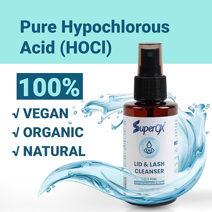 Superox Hypochlorous Acid Spray For Face - Natural Eyelid Cleanser - Safe for All Skin Types - Pure & Gentle Hypochlorous Acid Spray, 100 ml (3.38 oz)