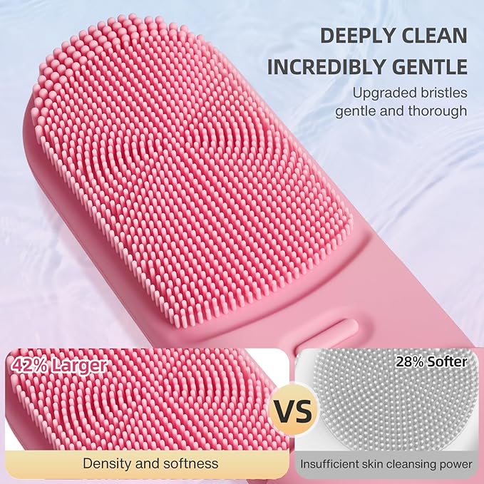 Facial Scrubber Electric Facial Cleansing Brush with Heated, Makeup Remover Cleansing Exfoliating and Massaging,3 Modes,Waterproof Rechargeable Portable Facial Brush for Woman & Men(Mist Rose Pink)