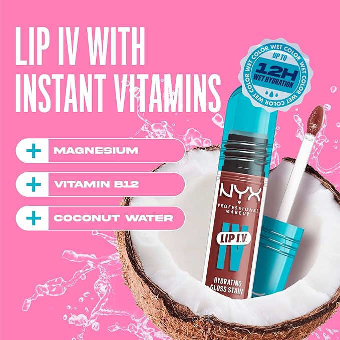 NYX Professional Makeup Lip IV Hydrating Glossy Lip Stain with 12HR Hydration - Hydra Honey (Brown)
