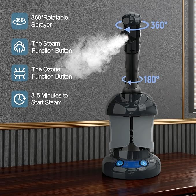 Kingsteam Facial Steamer - Nano Ionic Facial Steamer for Deep Cleaning, Portable Ozone Face Steamer with Extendable 360° Rotating Arm, Humidifier for Personal Care Use at Home or Salon
