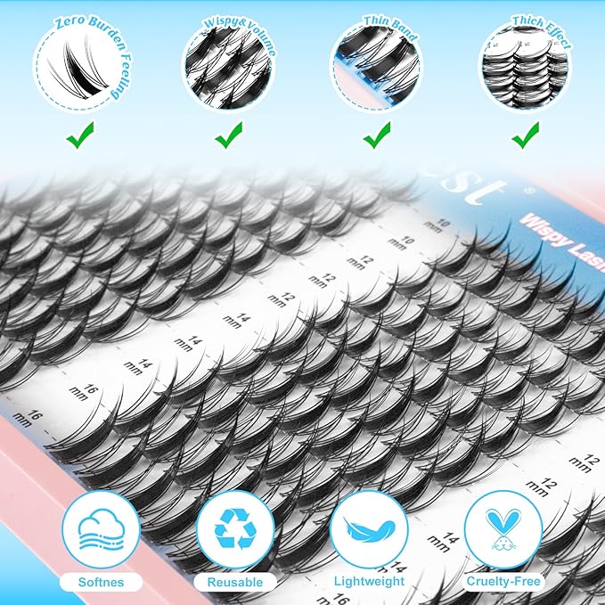 MilyBest Fairy Lash Clusters Kit Manga Eyelash Clusters Wispy Cluster Eyelash Extensions 180Pcs CC Curl Fluffy Lash Extension Kit with Bond&Seal 10-16mm DIY Spiky Individual Lashes Natural Look