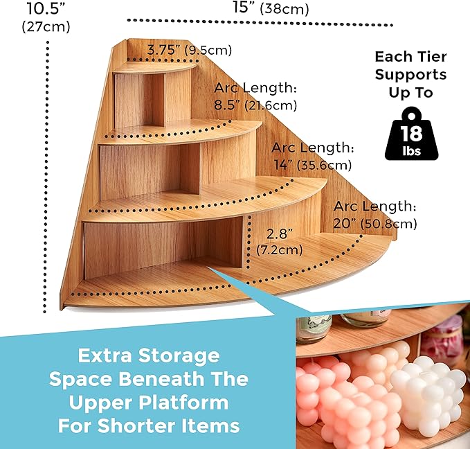 4-Tier Retail Wooden Display Riser - Farmers Market Craft Fair Display Rack - Candle Soap Cups Mugs Tumblers Corner Display Stand For Craft Shows - Curved Countertop Table Display For Cupcakes