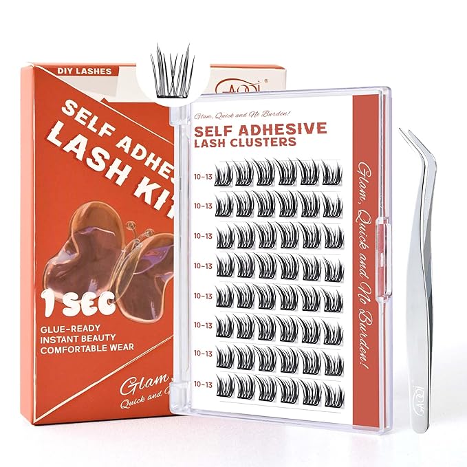 GAQQI Self Adhesive Lash Clusters, Pre Glued Eyelashes 10-14mm Wispy Cluster Lashes, Press On No Glue False Eyelashes, Strong Adhesive & Reusable Glueless（PG4）