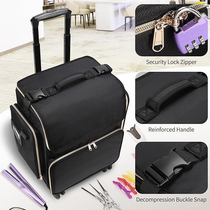 OCHEAL Hairstylist Traveling Case with a Large Makeup Travel Case for Hairstylist, Hairdresser Bag with Detachable Pouch,360° Rotatable Wheelsfor Hairdressing Tool Organizer 3 Makeup Bags