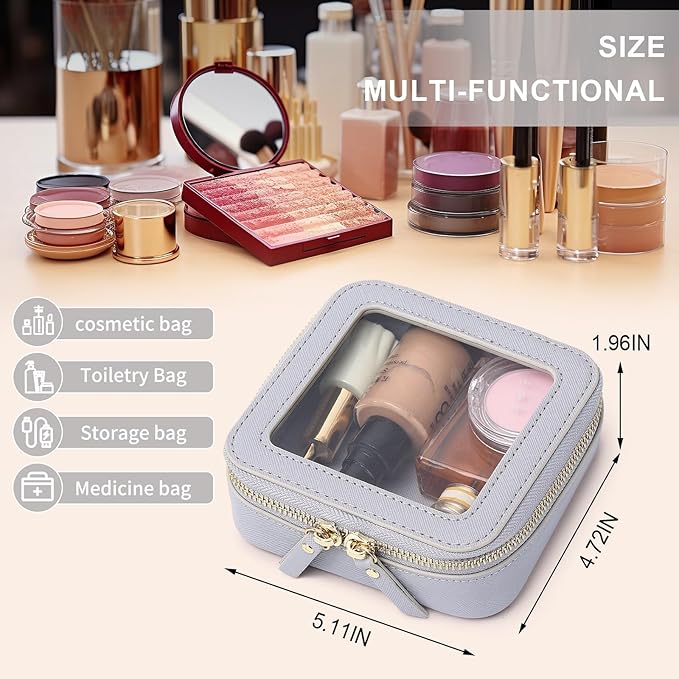 Pinkmik Small Makeup Bag Mini Clear Cosmetic Makeup Case & Toiletry Bag with Zipper Women's Purse Organizer & Car Essentials (Gray, MINI-1)