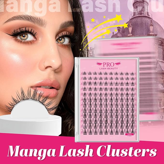 PRO LASHBEAUTY Manga Lash Clusters, Eyelash Clusters 10-18 Mixed Cluster Eyelash Extensions Mixed Lash Extension Reusable Soft & Comfortable (Cherry,10-18mix)