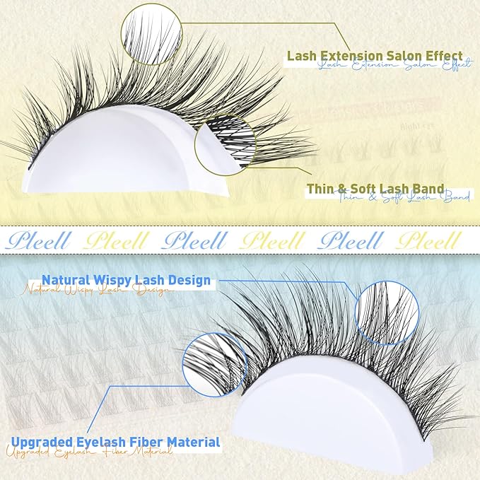 Wispy Lash Clusters Natural Eyelashes Cluster Eyelash Extensions Cat Eye176PCS Individual Lashes Clusters C Curve Eyelash Clusters 10-16MM DIY Lash Extension by Pleell